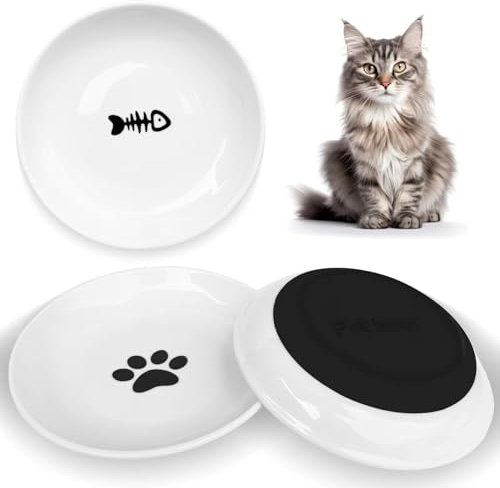 Virtue Yun 3 Stück Katzennäpfe, Keramik Futternapf Katze Napf mit Rutschfestem Silikonboden, Breite Katzen Futternapf zur Erleichterung von Whisker-Müdigkeit, Katzen Napf für Kätzchen und Kleintiere