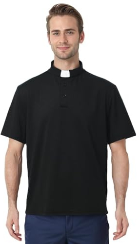 Camisa Polo Sacerdote Hombre con Alzacuellos Cuello Clero Camisa de Manga Corta para Disfraz de Iglesia