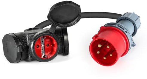 Jadeshay Starkstromkabel 16A, CEE Stecker 16A 400V auf 3x230V Kupplung 3x2,5mm² Camping Kabel Starkstrom Verlängerungskabel