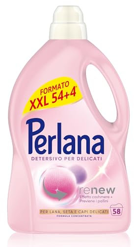 Perlana Detersivo Delicati (58 lavaggi), Detersivo lavatrice liquido per lana, seta e delicati, Detersivo delicati per effetto cashmere e fibre rinnovate
