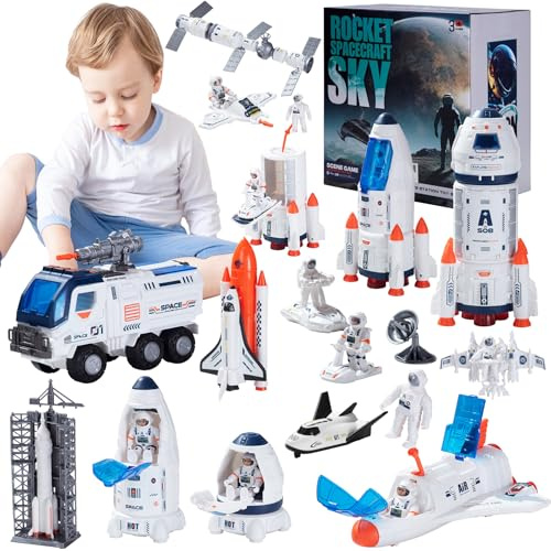 Wbzle Large Space Exploration Astronaut Kids Toy, Rocket & Shuttle with Light/Sound & Spray Effects, Outer Space Playset Series