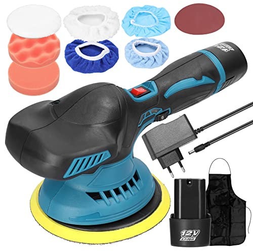 Akku Poliermaschine Hancaner 6-Zoll 150mm poliermaschine auto akku mit 2*1300mAh Akku und 6 variable Geschwindigkeiten,zum Polieren und Wachsen