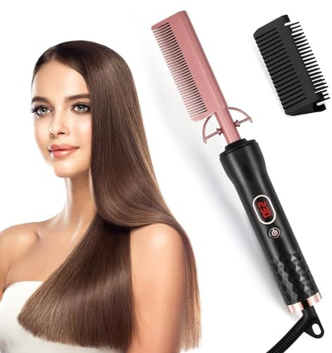 Pettine Elettrico Caldo, 3 in 1 Pettini Caldi per Parrucche Afro Capelli 50W Piastra Elettrica per Capell Arriccia Capelli Pettine Lisciante per Barba, 120-230℃, Display LCD della Temperatura