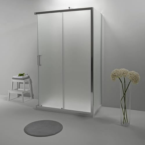 Box Doccia 3 Lati 80x80x80 cm x h190 - Cabina Doccia con Porta Scorrevole, Cristallo Temperato 6mm, Opaco e Anticalcare con Profilo in Alluminio Cromato e Chiusura Magnetica