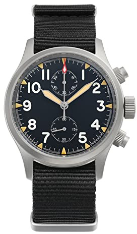 watchdives Militado Orologi Cronografi Militari 39mm Orologio Pilota con Cristallo di Zaffiro VK61 Orologi da Polso al Quarzo Luminosi per Uomo Orologio Sportivo Impermeabile 100M con Cinturin Nylon