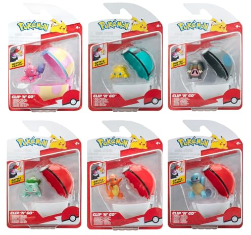 Pokémon Clip´N´Go Actionfigures 95057-18 - Tinkatink, Lechink, Bulbasaur, Charmander, Squirtle, Joltik - Official Pokemon figure for children 4+