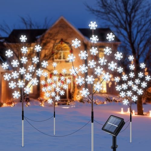 Ninonly Luces de Navidad Exterior Solares, 4 Piezas 80 LED Luz Solar de Copo de Nieve Impermeable, 8 Modos Lampara Exterior Navidad Decoración para Jardín Patio Pathway