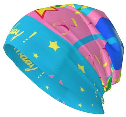 Cappello lavorato a maglia con palloncino Happy Birthday alla moda, leggero e morbido, caldo e confortevole, adatto per l'uso quotidiano e viaggi all'aperto, nero