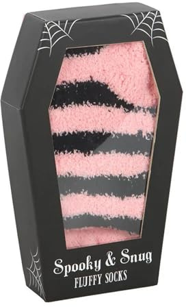 W-Direct Calzini a righe soffici in bianco e nero in confezione regalo a bara, estetica gotica emo, regalo unico per fan di Goth, alternativi ed emo, morbidi calzini a righe sfocate [rosa e nero]