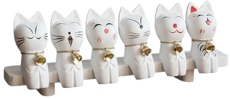 Générique Sculpture Cat - Giocattoli carini in legno per gattini, statuette feline decorative per casa con campanelli | per casa ufficio negozio decorazione tavolo feste Natale compleanno