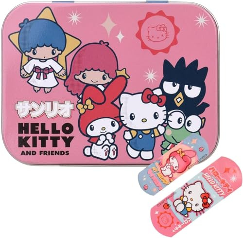 Hello Kitty & Friends Flexible Plasters in Metal Tin Box, Waterproof & Breathable First Aid Plasters for Kids & Adults, Latex-Free, Hypoallergenic, Easy Removal & Skin-Friendly, Two Sizes, 24 Plasters