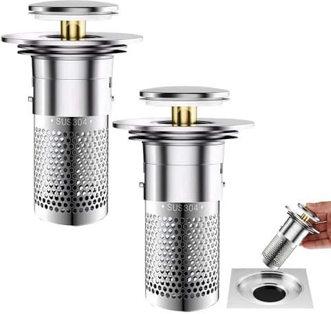 Waschbeckenstöpsel, 2 Stück 3-in-1 Pop Up Abflusssieb Stöpsel mit Upgraded Abnehmbarem Edelstahl-Filterkorb Haarfänger, Abflussstopfen für 32-40mm Beckenloch, Bad, Waschbecken und Küche