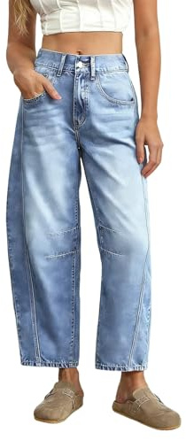 Barrel jeans dam beskurna baggy trendiga hög midja Y2K lös stretch denimbyxor bekväma jeans med fickor brett ben boyfriend lösa byxor denim byxor casual fritidsbyxor, 02, XL
