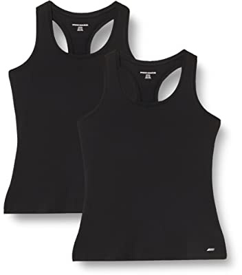 Amazon Essentials Top Deportivo sin Mangas de Secado Rápido, Elástico, Espalda Cruzada y Cuello Redondo Mujer, Paquete de 2, Negro, XS