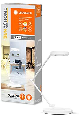 LEDVANCE SUN@HOME LED Schreibtischlampe weiß mit WIFI 22cm breit und 54cm hoch, 15W, 600 Lm, 2200-5000K, CRI>95, SUNHOME Standlicht WIFI Monitorleuchte mit Alexa, google oder per App steuerbar