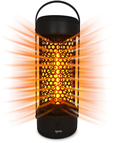 Igenix IG9650 Portable Electric Patio Tower Heater, 1200W, 3 Heat Settings, Heat Resistant Handle, Matt Black