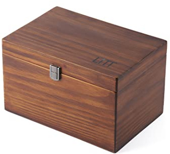 LITT Large Stash Trunk Box – Premium Wooden Storage Organizer with Combination Lock | Multi-Compartment Discreet Accessory Storage | Includes 2 Large Jars, Tray & Tools (Natural Wooden Brown)