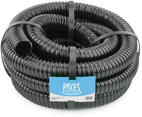 Pisces Flexible Pond Hose Pipe | 50mm (2 inch) x 5 Metre Roll | Corrugated Black Tubing for Filter Pumps and UVC Systems