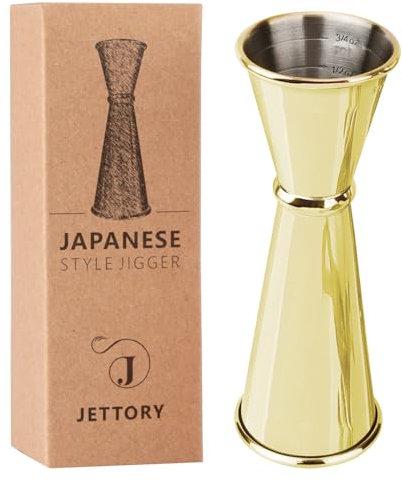 Jettory Jigger Japonais 1oz/2oz - Mesureur de Bar en Acier Inoxydable 304 avec Gravures Intérieures - Jigger à Cocktail Professionnel pour Barman et Mixologie (Or)