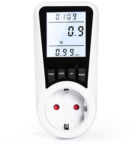 BuyWeek Strommessgerät Steckdose, Stromzähler für Steckdose, Stromverbrauchsmesser LCD Energiekostenmessgerät mit 7 Überwachungsmodi, Stromverbrauch Messgerät 3680W Überlastsicherung 230V