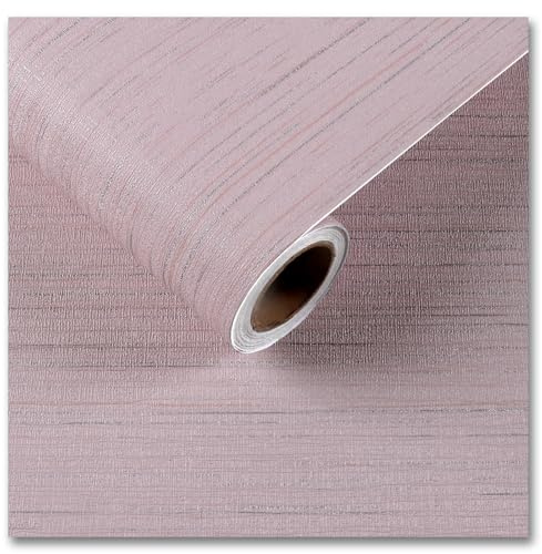 CRE8TIVE Papel tapiz de tela de pasto rosa claro, 30 cm x 900 cm, papel de contacto con textura de lino, autoadhesivo, vintage, parte trasera adhesiva, papel pintado de plástico para dormitorio