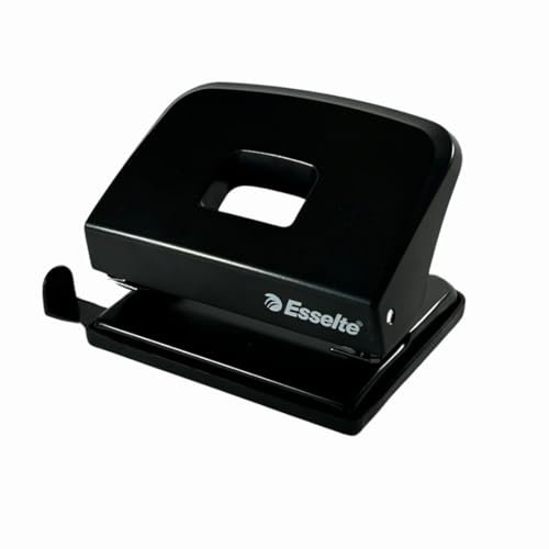 Esselte Locher Büro aus Metall Heftlocher Papierlocher 20 Blatt Anschlagschiene Formatangaben A4/A5/A6 in Schwarz