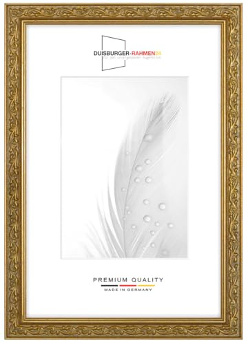 Cornice portafoto in legno massiccio, vintage, retrò, 69 x 98 cm, in oro antico, con vetro sintetico infrangibile e antiriflesso, cornice per poster, puzzle, collage fotografico DR096