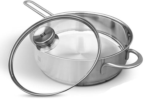 Zwilling TwinNova3 Schmorpfanne Induktion 24 cm mit Deckel 2 tlg, Saute-Pfanne Unbeschichtet, HOHER RAND, Spülmaschinenfest, FÜR ALLE HERDARTEN, Silber