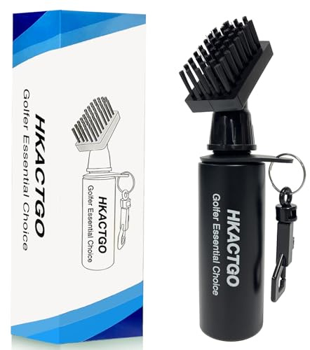 HKACTGO Spazzola per mazze da golf con clip e flacone dosatore da 19 cm contiene 118 ml, perfetta per mantenere puliti i tuoi club da golf, accessori da golf durevoli e portatili
