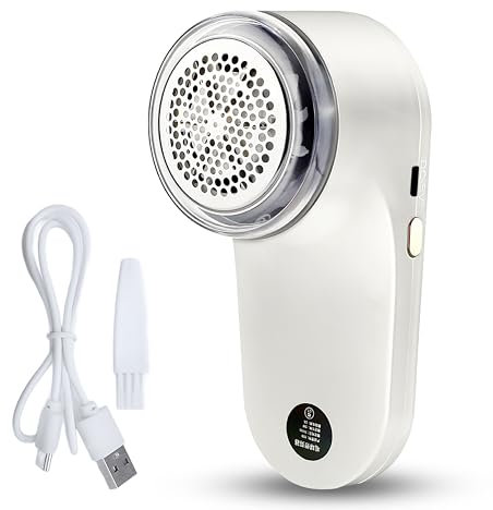 Levapelucchi Rasoio per tessuti ricaricabile con display digitale per rimuovere la peluria da vestiti, mobili, maglioni, divani, coperte, crema (Bianco crema)