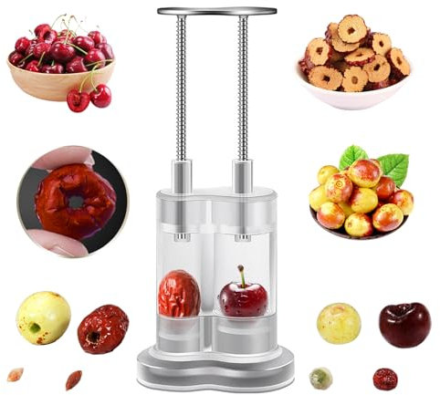 BeauFairy Kirschentkerner, Double Hole Edelstahl Entkerner Kirschen, Hand Fruit Entkernen, Obstentkerner Oliven Entkerner Pflaumenentsteiner, Cherry Pitter Corer für Obstbeere Rote Dattel Weißdorn