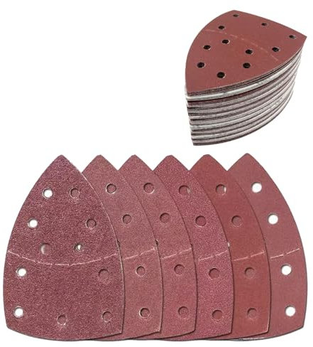 Bosmsaslad 60 Piezas Papel de Lija, Almohadillas Lijadora Ratón, Triángulo Lijado Delta, Hojas Triangular Multilijadora, Riangulares 11 Agujeros, Granos Surtidos 40/60/80/120/180/240, 105 mm x 152 mm