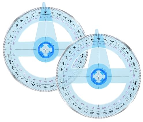 Desenda 2 PCS 360 Degree Swing Arm Protractor Plastic Circle Protractor Ruler for School Classroom Drafting Angle Measurement