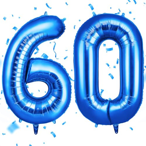 OFFCUP Palloncini Compleanno Blu 101 CM, Palloncino Numero 60, Foil Palloncini Numeri, Giganti Palloncini Numeri, Decorazioni Festa Compleanno, Gonfiabili Pallone per Anniversario