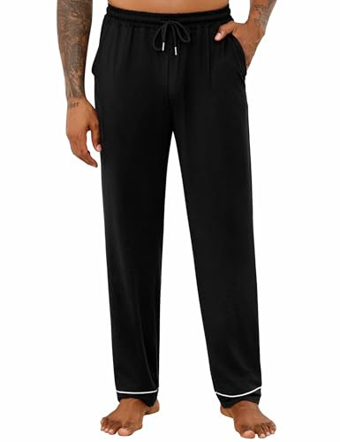 Crewhpo Pantaloni Pigiama Uomo Cotone Leggero Pantalone Pigiama Comodo Pantaloni da Casa con Tasche Pantalone Pigiami Lungo Casual Leggero