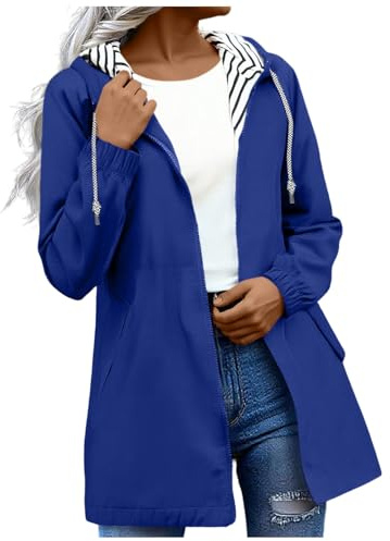 OVARA Womens Waterproof Jackets Lightweight Hooded Long Rain Coat Rain Jacket Ladies Functional Windbreaker Jacket Softshell Plus Size Breathable Outdoor Trench Coats