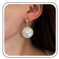 Inateannal Pendientes de Perlas Grandes Colgantes Boho Blancos Redondos Bola de Oro para Boda Joyería Nupcial para Mujeres