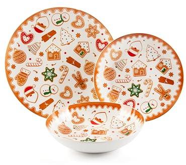 Excelsa Wonderful Ginger Set Servizio Piatti in Porcellana, 18 Pezzi, Motivo Natalizio