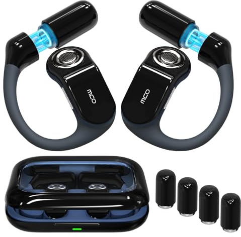 OJW hörlurar med öppet örat, obegränsad Power Open-Ear öronsnäckor med fodral och utbytbart batteri, OWS Bluetooth 5.4 trådlösa hörlurar med mikrofon, IPX7 vattentätt headset, kompatibel med iPhone
