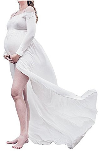 Jupes Enceintes Maternité Photographie Robe Sexy Longue Jupe en Mousseline de Soie pour Photo Shoot pour plage Vetêment à la Mode Vetements Grossesse (Blanc2)