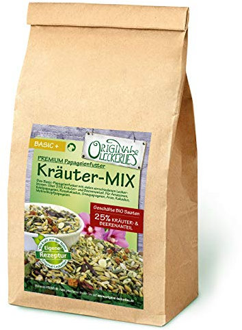 Original-Leckerlies: Kräuter-Mix 1 kg, ***Premium Qualität*** Papageienfutter mit geschälten Saaten, hoher Anteil an Kräutern, Bio-Getreiden und leckeren Hagebutten und Ebereschenbeeren