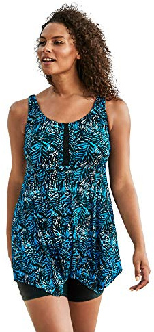 Swimsuits For All Swim 365 Women's Plus Size Longer-Length Handkerchief Hem Tankini Top - 28, Blue Palms