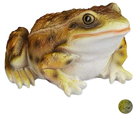 Relaxdays Statue Grenouille Figurine déco Jardin Crapaud en Pierre décoration Balcon terrasse étang, Jaune
