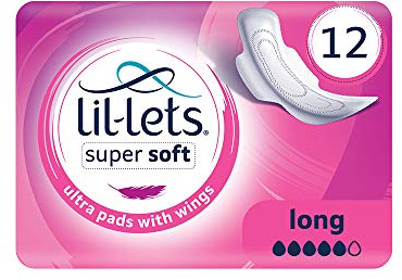 Lil-Lets Super Soft Ultra Sanitary Pads Long with Wings, 1 Pack of 12 Pads