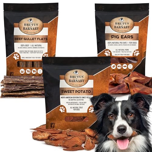 BRUTUS & BARNABY Sweet Potato Treats (14oz) + Beef Jerky (15ct) + 12 Pig Ears