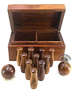 Fakhr Wood Handicrafts Wooden Bowling Mini Game 12 Bottle 2 Boll | Mini Wood Bowling Game | Antique Wooden Bowling Game - Dimension: Length 6 inch Width 3.5 inch Height 3 inch.