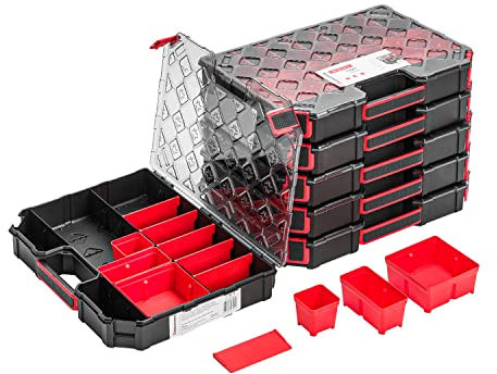 6x Modulierter Sortimentskasten Kleinteilemagazin – 284 x 390 x 60 mm - Sortierkasten mit Transparent Deckel Sortierkoffer Werkzeugbox Sortimentskoffer Kasten mit herausnehmbaren Fächern