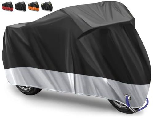 Housse de Protection pour Moto Housse de Moto Couverture Imperméable Housse de Protection pour Moto Exterieur en 210D Oxford Tissu pour Moto,Contre la Pluie,Les Rayons UV - 245 X 105 X 125CM(Argent)