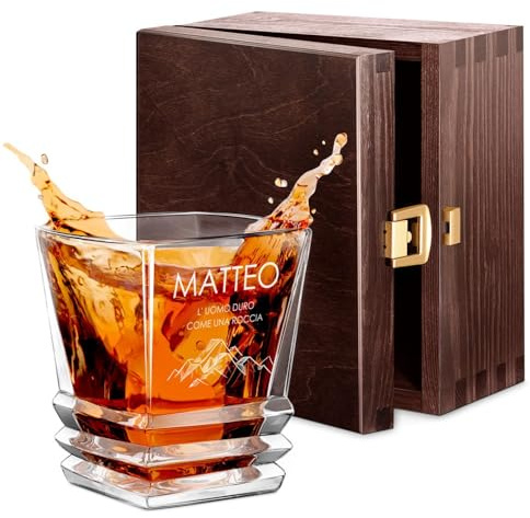Maverton Bicchiere per whisky 280 ml - incisione personalizzata - bicchiere da whiskey in vetro - bicchiere di cristallo per compleanno - per festa del papà - per Uomo - regalo di Natale - Roccia