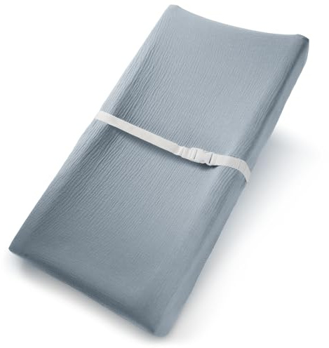 Comfy Cubs Muslin Fitted Changing Pad Cover - Soft, Breathable & Washable 100% Cotton Fitted Sheet for Baby's Comfort - Universal Fit for Flat & Curved Baby Changer Pad - Pacific Blue